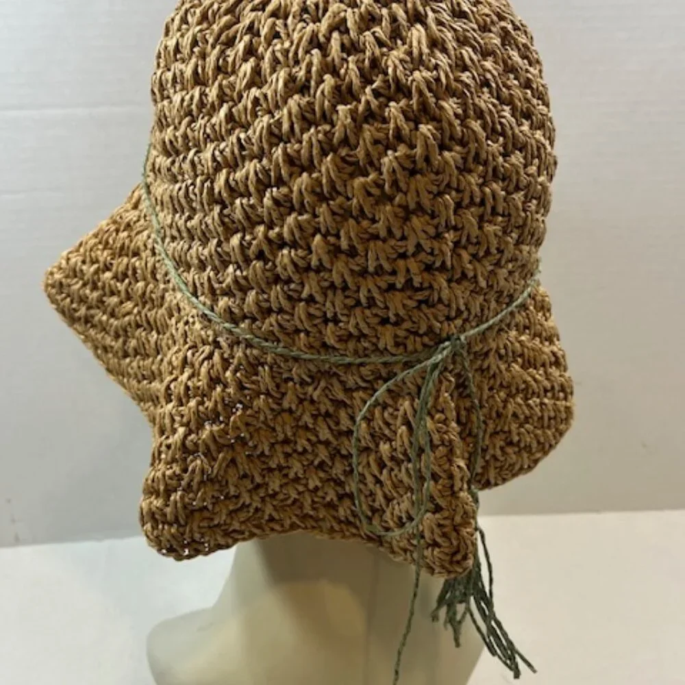 Steve Madden Crocheted Paper Straw Floppy Summer Sun Travel Hat Lightweight - Picture 6 of 15
